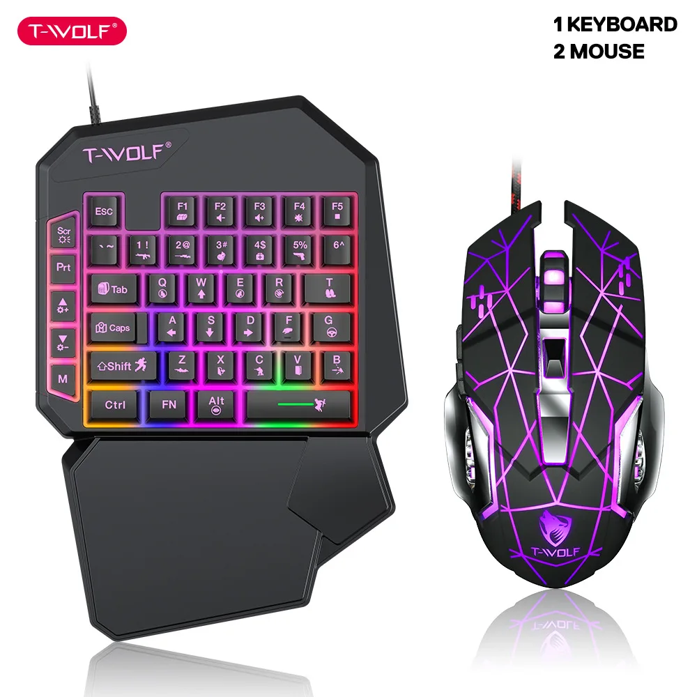 Pc Gaming Kit - T-wolf-tf900片手キーボードセット、鶏と食事のための明るいゲーム、ゲームアクセサリー