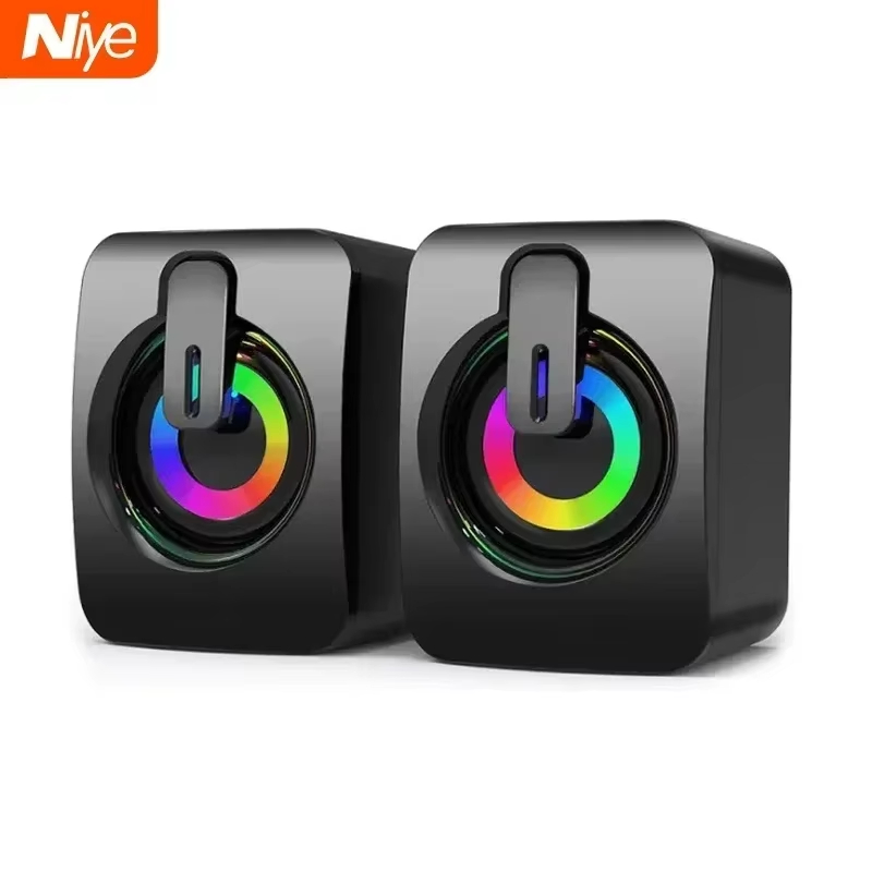 Gaming Speaker - Niye USB 有線デスクトップゲーミングコンピュータスピーカー HIFI ステレオサブウーファーオーディオシステム LED