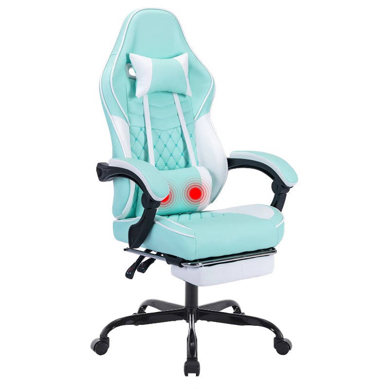Pc Gaming Chair - マッサージ機能付きゲーミングチェア、人間工学に基づいたPCゲーミングチェア、フットレスト付き、快適なヘッドレストとランバーサポート
