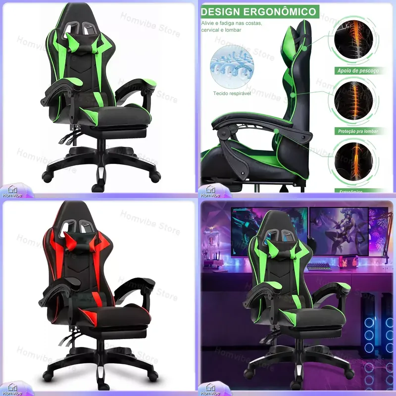 Pc Gaming Chair - ハイバック人間工学に基づいたゲーミングチェア、フットレスト付き、調節可能なリクライニングオフィスチェア、PCゲーマー向け、コンピューターデスクチェア、レーシングチェア