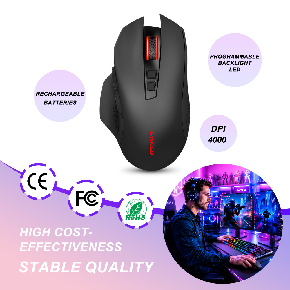 Wireless Gaming Mouse - ワイヤレスゲーミングマウス ミニサイレント 4000 DPI 充電式 LED