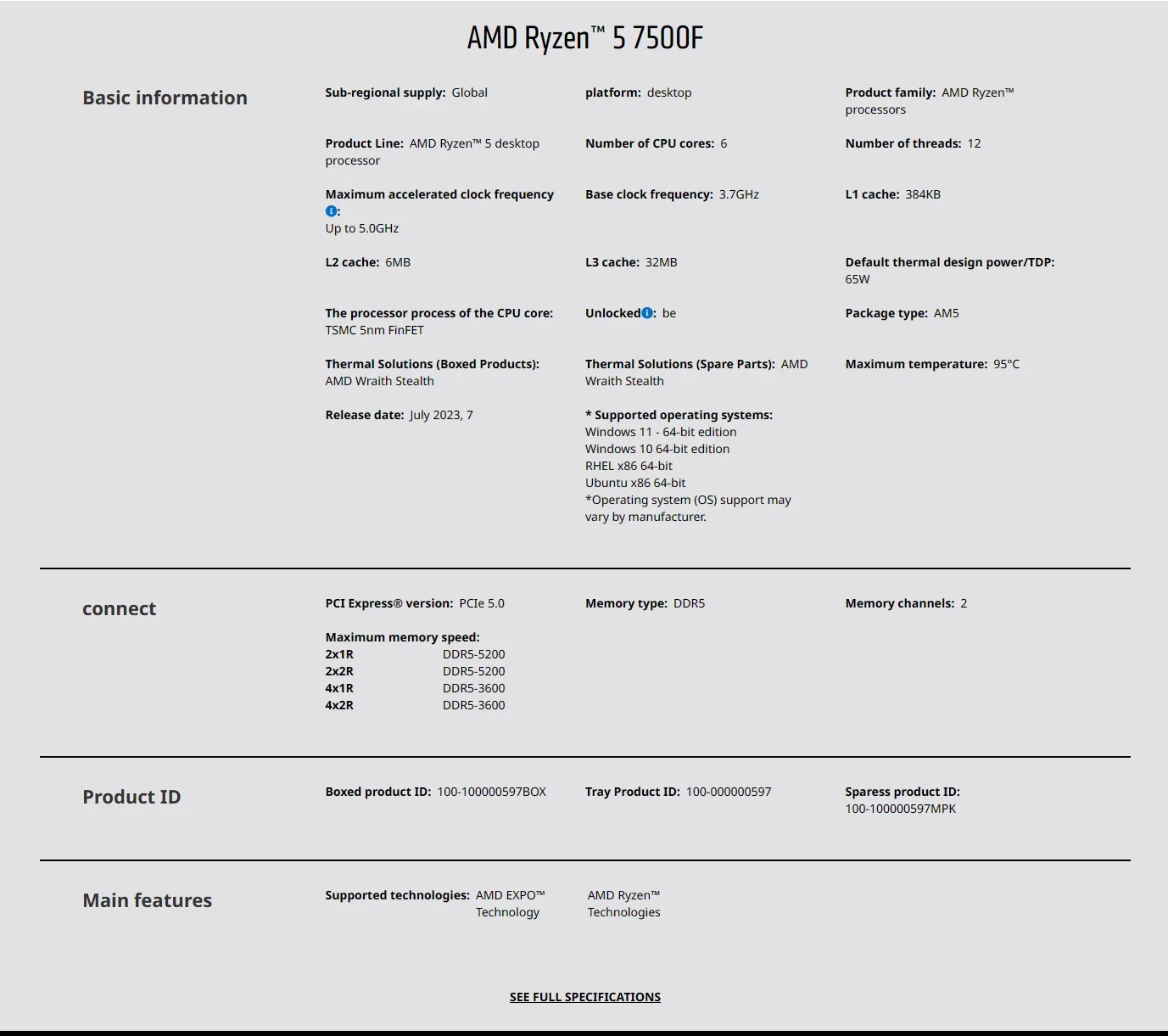 AMD Ryzen 5 7500F 3.7GHz 6コア 1 - Pc Gaming Amd Ryzen 5 のレビューと価格
