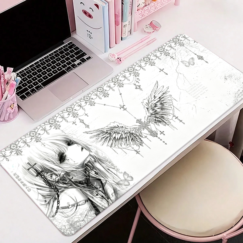 レザーマウスパッド黒白アニメ美学エンジェルガールマウスパッド - Pc Gaming Desk のレビューと価格