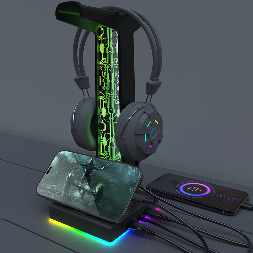 RGBゲーミングヘッドセットスタンド,デュアルUSBポート, - Pc Gaming Desk のレビューと価格