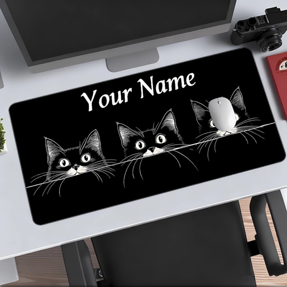 かわいい3匹の黒猫カスタムデスクマット、名前と番号入り、滑り - Pc Gaming Names のレビューと価格