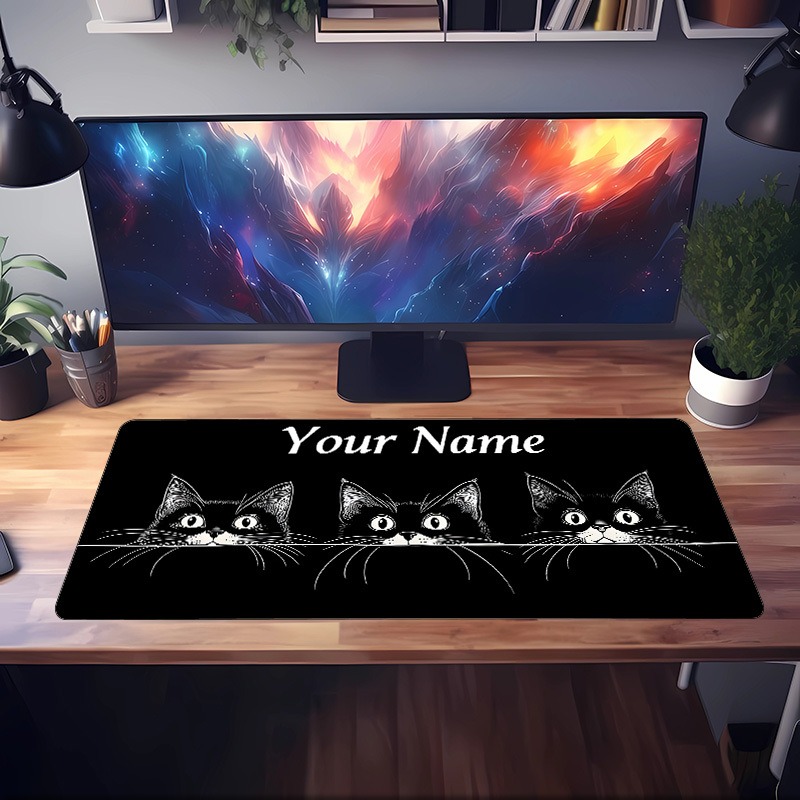 かわいい3匹の黒猫カスタムデスクマット、名前と番号入り、滑り - Pc Gaming Names のレビューと価格
